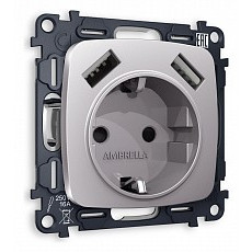 Розетка с заземлением и 2хusb type a, без рамки ambrella volt quant mo509010